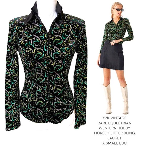 VINTAGE Y2K RARE EQUESTRIAN HOBBY HORSE WESTERN GLITTER‎ JACKET X SMALL EUC #3 - Picture 1 of 4